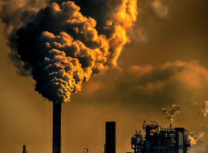 emission of carbon gas into the atmosphere leading to air pollution