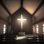 ai-generated-christian-church-with-a-religious-cross-and-aura-light-in-the-whole-room-photo