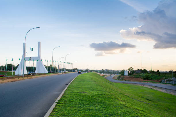 A shot of the city gate of abuja, Nigeria showing the sunset.