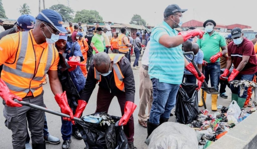 LAWMA officials cleaning the streets of Lagos