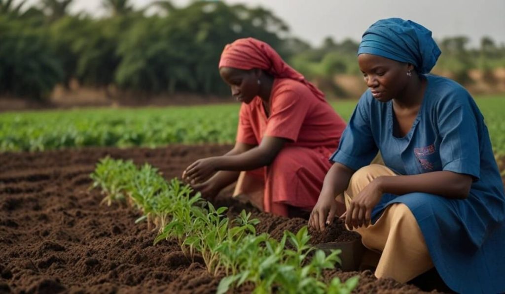 Two women farming