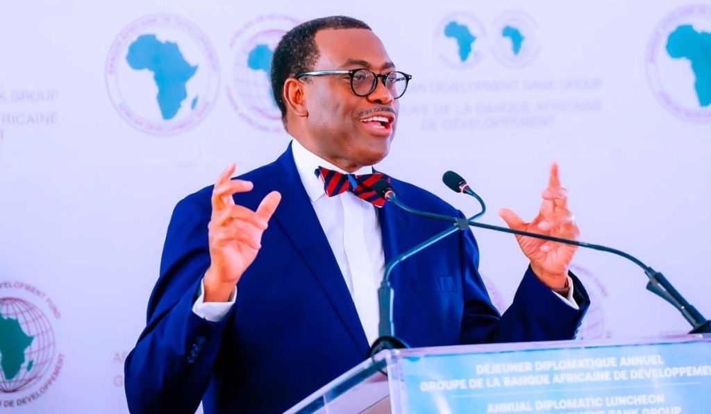 Akinwumi Adesina CON, President President of the African Development Bank giving a speech