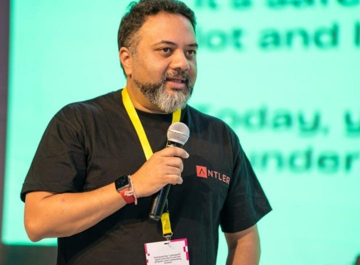 Web image (Anil Atmaramani, Partner Antler, speaking in a conference