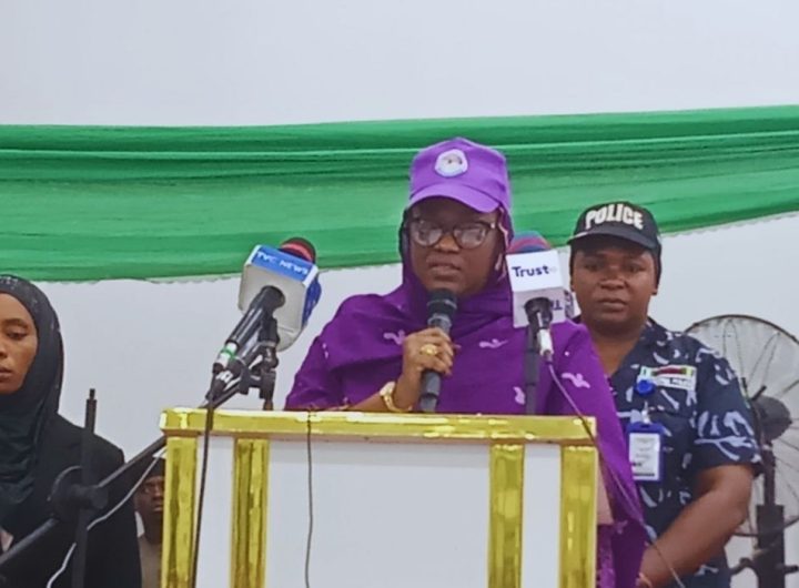 Woman speaking on podium