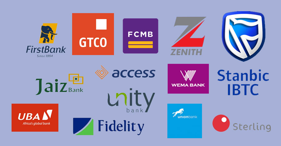 Photo collage of various Nigerian banks logos