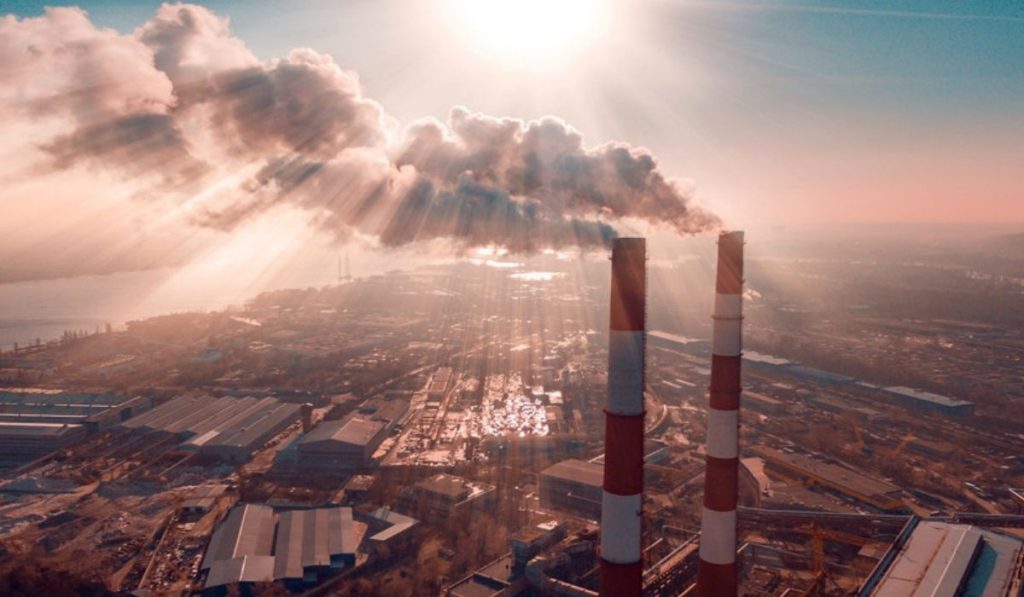 Emission of smoke into the atmosphere showing bad air quality