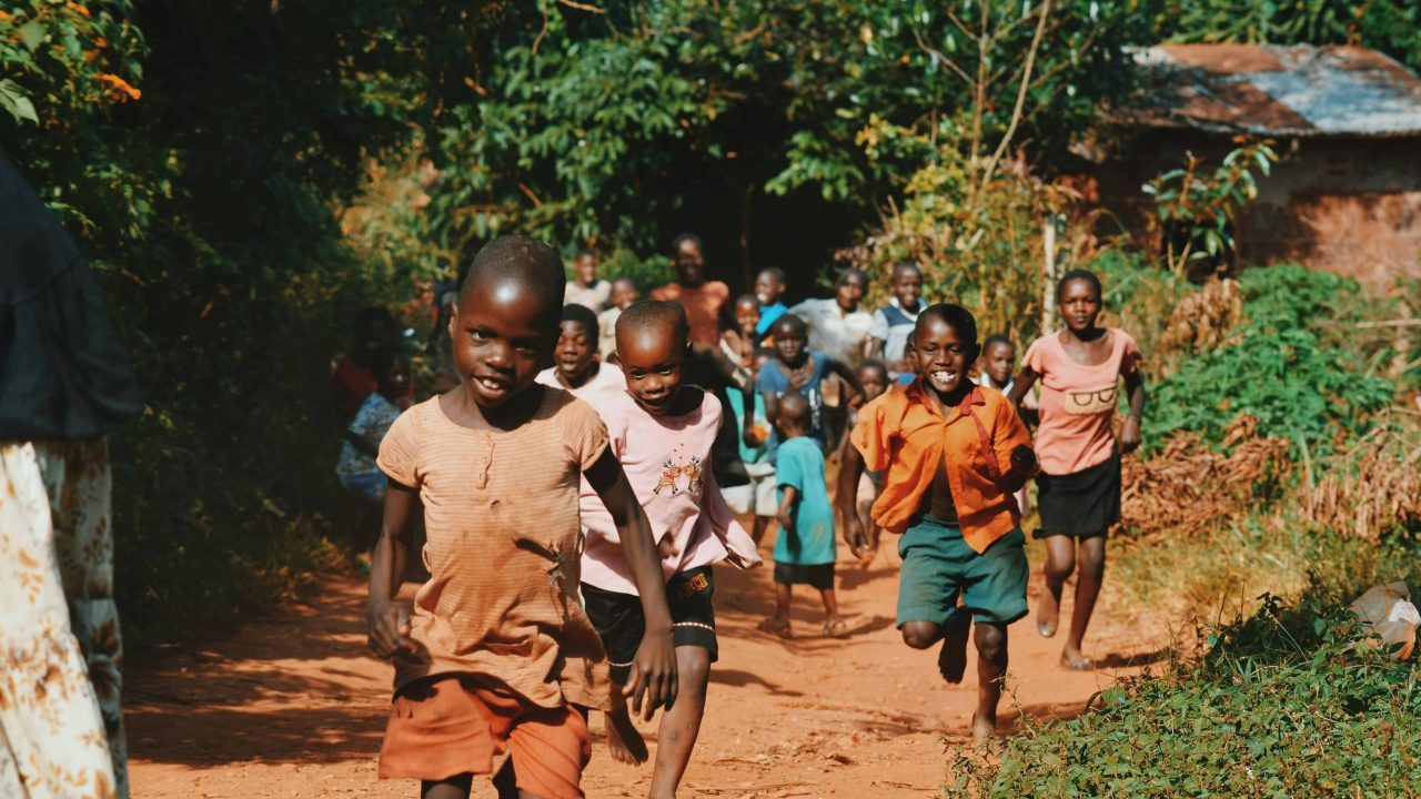 African children running happily