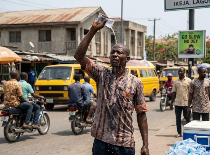 Lagos man pouring water on head under heat wave