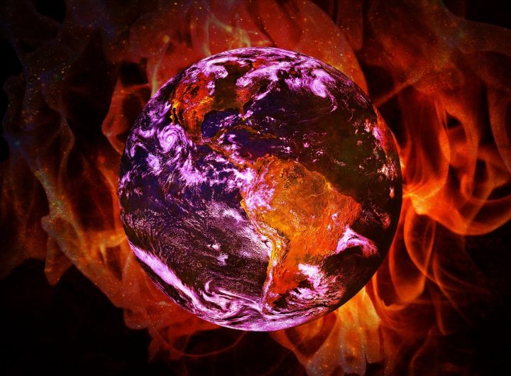 The globe of the earth surrounded by fire