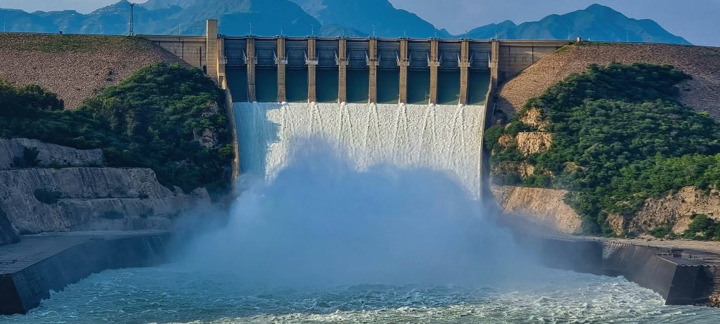 Dam with water flowing
