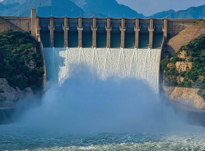 Dam with water flowing