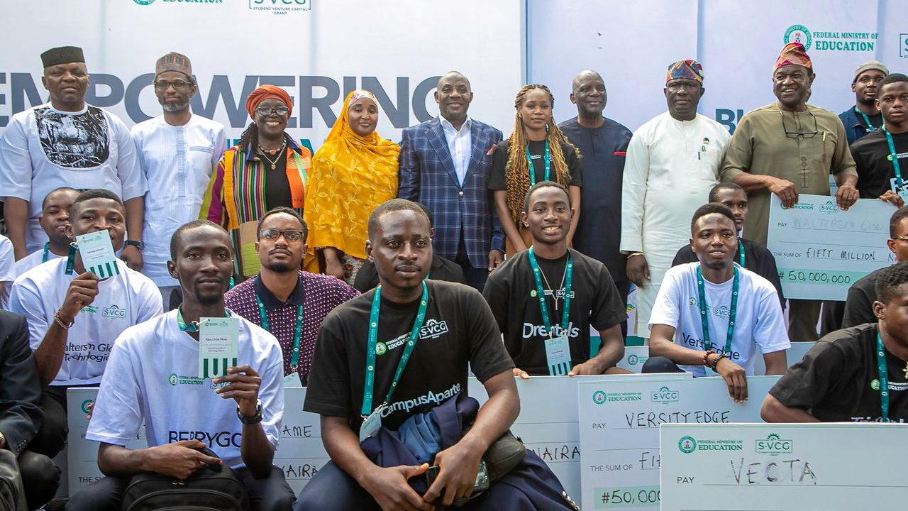 Winners of the SVCG pose with minister