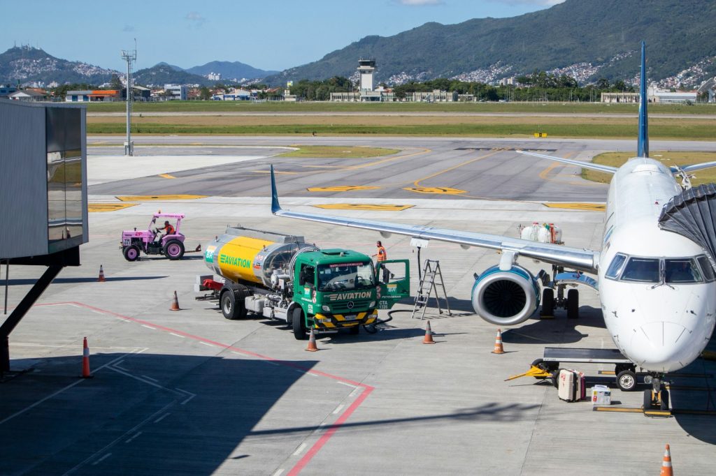 Plane being fueled
