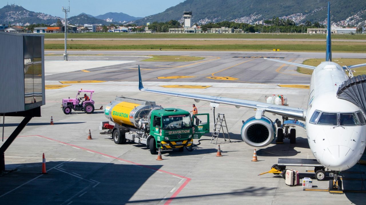 Plane being fueled