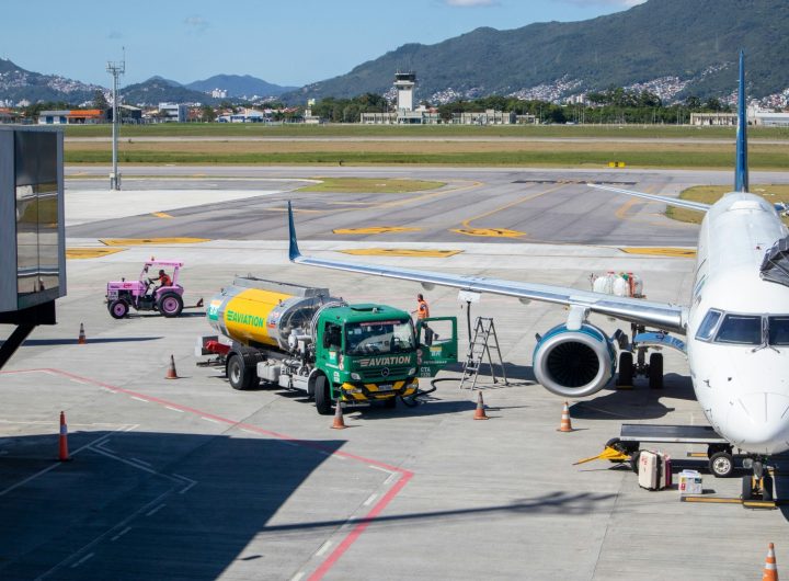 Plane being fueled