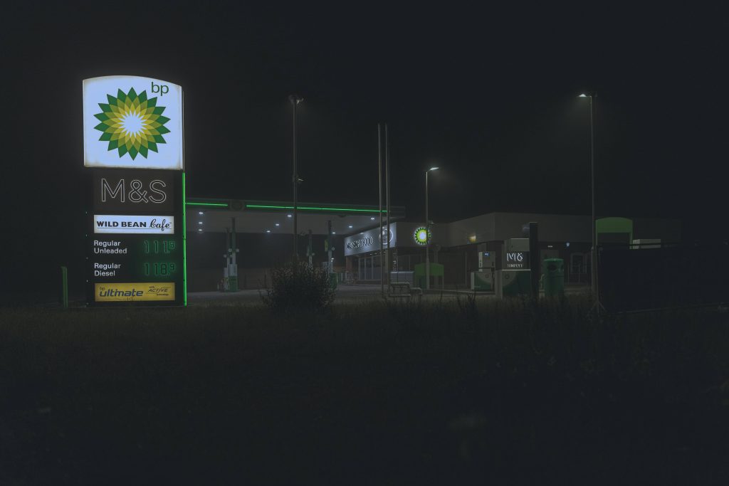 BP Petrol Station at Night