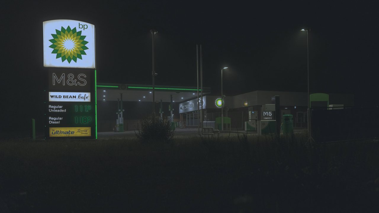 BP Petrol Station at Night