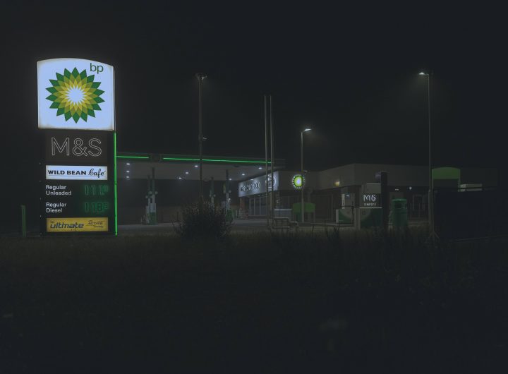 BP Petrol Station at Night
