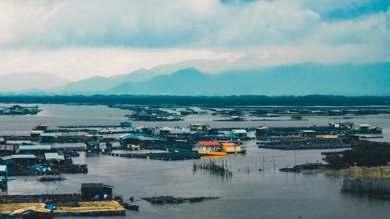 Submerged buildings in a flood