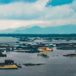 Submerged buildings in a flood