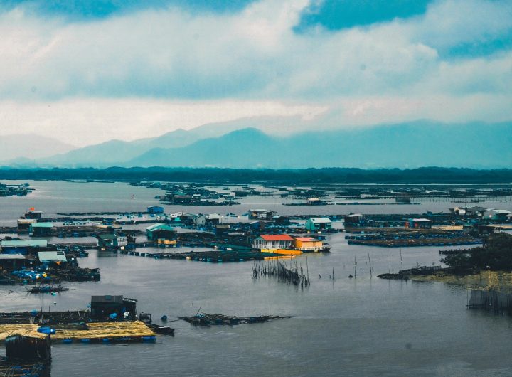 Submerged buildings in a flood