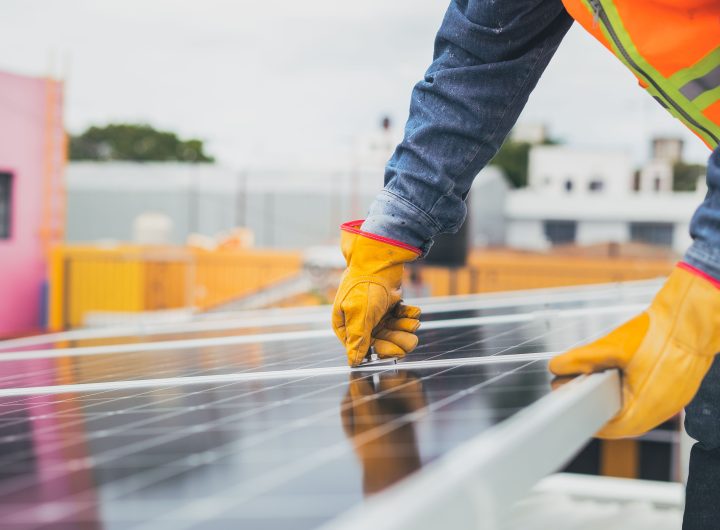 Working on a solar panel