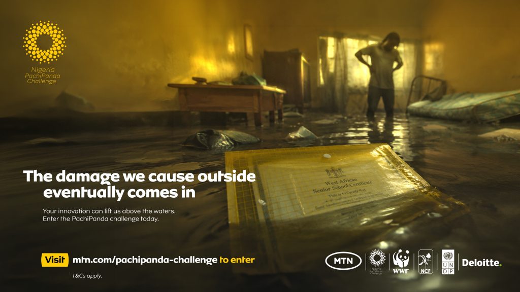 Person in a flooded room with WAEC certificate floating.